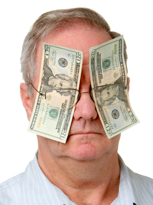 Man closed his eyes with money